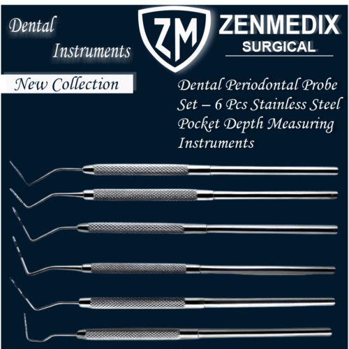 Dental Periodontal Probe Set – 6 Pcs1 Dental Periodontal Probe Set – 6 Pcs Stainless Steel Pocket Depth Measuring Instruments