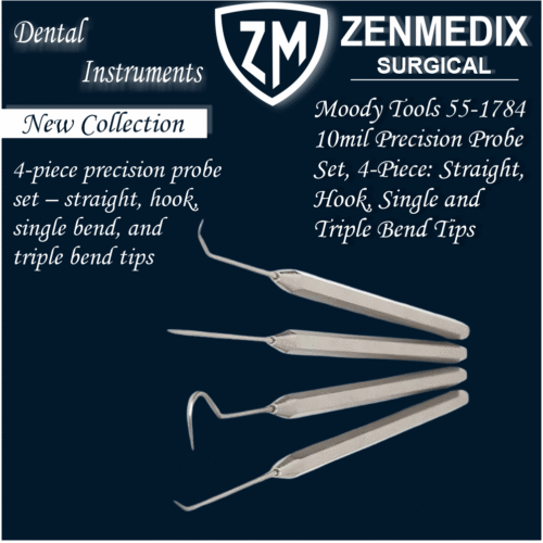 Moody Tools 55-1784 10mil Precision Probe Set1 Moody Tools 55-1784 10mil Precision Probe Set, 4-Piece: Straight, Hook, Single and Triple Bend Tips