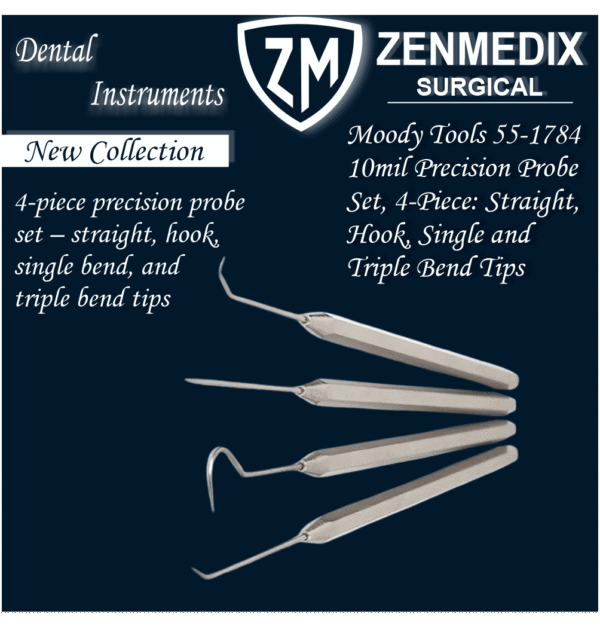 Moody Tools 55-1784 10mil Precision Probe Set, 4-Piece: Straight, Hook, Single and Triple Bend Tips