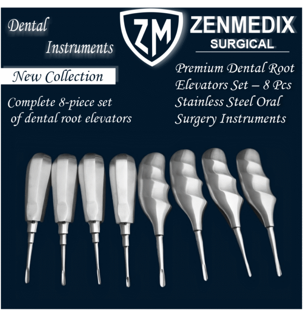 Premium Dental Root Elevators Set – 8 Pcs Stainless Steel Oral Surgery Instruments