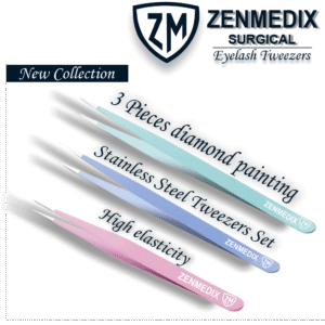 Zenmedix 3-Piece Stainless Steel Eyelash Tweezers Set