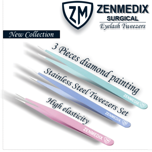3 pieces Eyelash Tweezers Zenmedix 3-Piece Stainless Steel Eyelash Tweezers Set