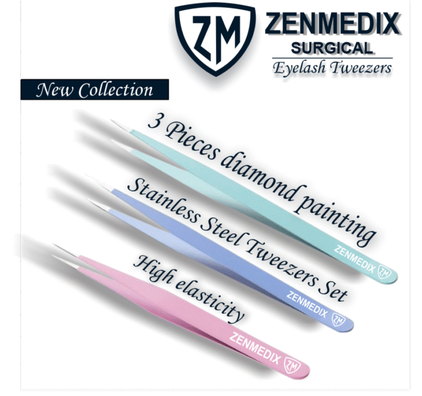 Zenmedix 3-Piece Stainless Steel Eyelash Tweezers Set